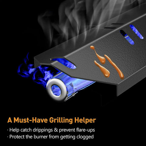 Five Pack Heat Plate Replacement Kit For 3, 4 And 5 Burner Grills With No Fuss Easy Install Heat Tent catching drippings over burner