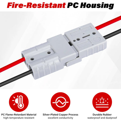 Four Pack 50 Amp Battery Quick Connectors For Anderson Style Connectors Heavy Duty 6 To 12 Gauge Wire Patches For 12V 24V Or 36V Systems No Fuss Plug And Play Install, fire-resistant PC housing