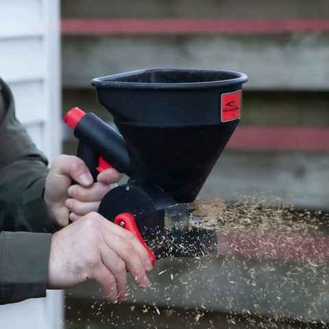 Five Pound All Season Handheld Spreader With Easy Fill Design For Seed Ice Melt And Fertilizer Perfect for Sidewalks Use