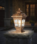 Antique Bronze Outdoor Post Light 2 Pack IP54 Weatherproof Post Lamps For Patio, garden light on stone pillar glowing