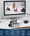 Video Capture Card No PC Needed Plug And Play Easy VHS To Digital Converter with camcorder connected showing video transfer