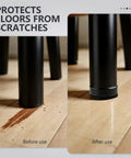 Comparison of chair legs on hardwood floor, with and without Fourteen Pack Furniture Leveling Feet Set With One Quarter Inch Thread.