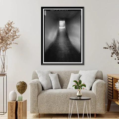 Vintage Framed Print of Wilson Dam Hydroelectric Plant with Turbine and Generator Spanning the Tennessee River Muscle Shoals Alabama Retro Vibes Wall Art Decor Library of Congress Archive Inspired displayed in a living room