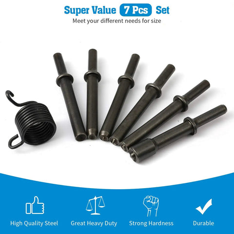 Heavy Duty Smoothing Pneumatic Air Rivet Hammer Tools Kit 7 Piece Set For Quick Riveting Rugged 40RC Steel chisel set and spring
