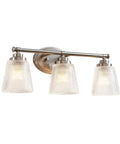 Three Light Bathroom Vanity Light Fixtures Over Mirror In Brushed Nickel Finish With Rustproof Design Modern Crystal Glass Shades Wall Sconces Elegant Oval Backplate For Bright Sleek Dope Bathroom Makeover