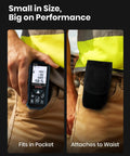Person holding High Accuracy Digital Laser Distance Meter With 165 Feet Range For Pro Grade Quick Layouts, showing pocket fitment