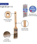 Angle Brush 1.5 inch with wooden handle and synthetic filament, Six Pack Angle Paint Brushes for Trim and Walls with Premium Synthetic Filament.