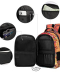 Dope Swirl Tree Moon Print Unisex Backpack with large capacity open showing internal organizational pockets and compartments