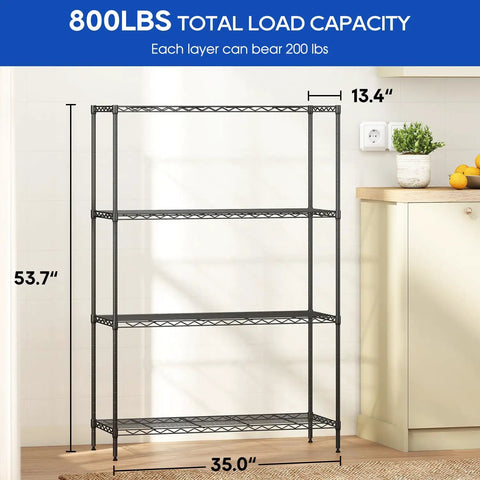 Built Like A Tank 4 Tier Wire Shelving Rack Crushing Clutter With Adjustable Spacing Storage Organizer For Garage And Kitchen Pantry 800 Lb Capacity 35 By 13 By 53 Inches Black Metal Shelf