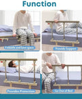 Foldable Stainless Steel Bed Rail Guard With Red Release Lever providing support and protection beside a bed