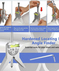 Pipe center finder tool with 4-inch Y-base, centering head, adjustable dial bubble protractor, steel body