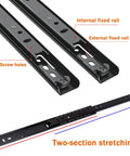 Heavy Duty Drawer Slides And Table Extension Rails, Two-Section Stretching, Thick Cold-Rolled Steel, Ultra Strong 50kg Per Pair, Quiet Cushioned Rails With Rubber Pads And Ball Bearings, Rust-Resistant, Durable Build, black two-section slides with screw holes