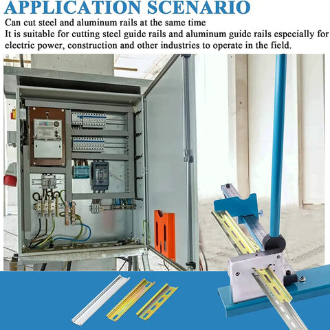 Manual Double Groove Rail Cutter Tool For Slotted Aluminum With 50cm Ruler shown near electrical panel.