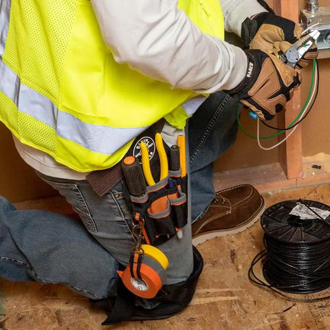 Tradesman Pro Maintenance Tool Pouch With Nine Pockets And Tape Thong 2 Inch Tunnel Belt Loop Electrician Holster in use