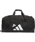 Defender 5 Duffel Bag Built For Sports, Gym And Travel With A Water Resistant Base, black with shoulder strap and logo
