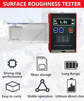 Surface Roughness Tester Profilometer For Quick On The Go Measurements With Ra Rq From 0.05 To 15.0 Micrometers And Rz Rt From 0.1 To 50.0 Micrometers, Portable Roughness Gauge With Calibration Block, LED Display And Rechargeable Battery, showing LED screen and calibration block.