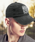 Man wearing Boat Captain Style Cap For Men Distressed Washed Baseball Hat with Adjustable Strap, standing outdoors.