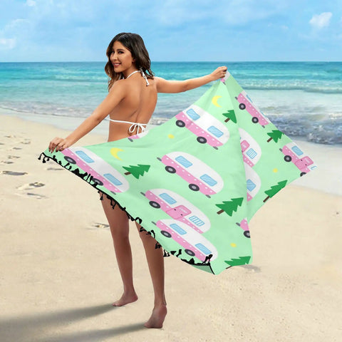 Pool Wrap Skirt Loose Fit Ultra Lightweight Polyester Beach Ready Cover Up For Summer with camper print design