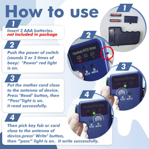 Step-by-step guide using Handheld 125KHz RFID Copier Duplicator For T5577 And EM4305 Cards On The Go Card Writer And Reader Copy Tool