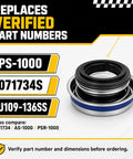 PS 1000 Replacement Shaft Seal Kit For Pool And Spa Pumps Five Eighth Inch Mechanical Seal Fits 071734S U109 136SS Replaces Common Seals Includes Two Sets For DIY Friendly Maintenance. 5/8-inch mechanical pump seal with PS-1000, 071734S and U109-136SS part numbers