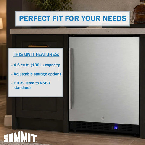 Hella Solid 24 Inch Built In Outdoor All Freezer Featuring True Frost Free Forced Air Cooling Slick Black Cabinet with features listed.