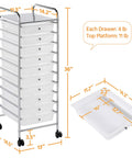 10 Drawer Rolling Storage Cart With Lockable 360 Degree Wheels, Multipurpose Mobile Organizer For Home Office School And Workshop, Durable Plastic Trolley White Finish