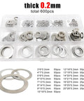 Ultra Thin 0.2mm Stainless Steel Washer Set For M3 To M20, 600 Pcs Flat Plain Shim Gasket Assortment in storage case