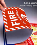 High Visibility Fire Extinguisher Inside Sign 8x12 Inch Metal Safety Plaque For Your Biz Emergency Readiness And Easy Identification In Low Light Commercial Grade Made In USA displayed flexed to show durability
