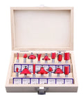 Carbide Tipped Router Bit Set 15 Piece With One Quarter Inch Shank in wooden case, ideal for woodworking DIY projects