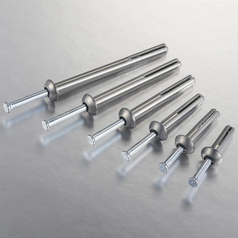 One Quarter Inch By Three Inch Hammer Drive Nail In Anchor Set For Concrete Cement And Brick Walls 50 Pack Zinc Alloy
