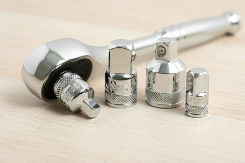 4 Piece Socket Adapter And Reducer Set For 1/4, 3/8, And 1/2 Inch Drives, Includes Two Adapters And Two Reducers, Chrome Vanadium Steel With Mirror Finish, Pro Grade Heavy Duty Conversion Kit For Fast, Smooth Tool Swaps
