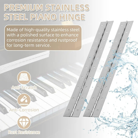 Heavy Duty Stainless Steel Piano Hinges, 36 Inch Continuous Door Hardware With Screws, showing polished stainless steel design.
