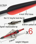 20 Inch Carbon Crossbow Bolts With Broadheads Set For Hunting And Outdoor Practice, 12 Red Arrows And 6 Broadheads, close-up of components