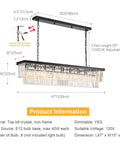 Rectangular Crystal Chandelier Black Modern Luxury With Six Lights Ceiling Fixture For Living Room Dining Room And Farmhouse