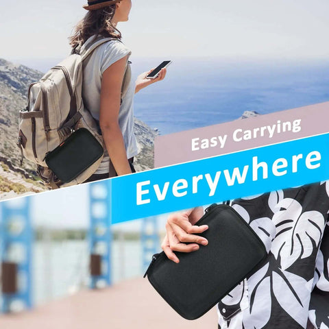 Heavy Duty Rugged Hard Shell Carrying Case For Gps Navigator External Hard Drive And Portable Tech Gear With Knuckle Busting Drop Protection For Daily Grind And Weekender Escapades held by a user with smartphone outdoors.
