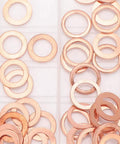 110 Piece Copper Washer Set With Mixed Sizes For Brake Lines Oil Lines And Small Engine Repair Durable High Conductivity Seals For A Tight Fit And Heat Resistance Your Go To Grounding Task Kit brass washers in mixed sizes in a plastic organizer tray