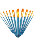 Zip N Close 12 Piece Brush Set in vinyl pouch for acrylics and watercolor, Taklon bristles, kiln-dried wood handles, arranged fan-like