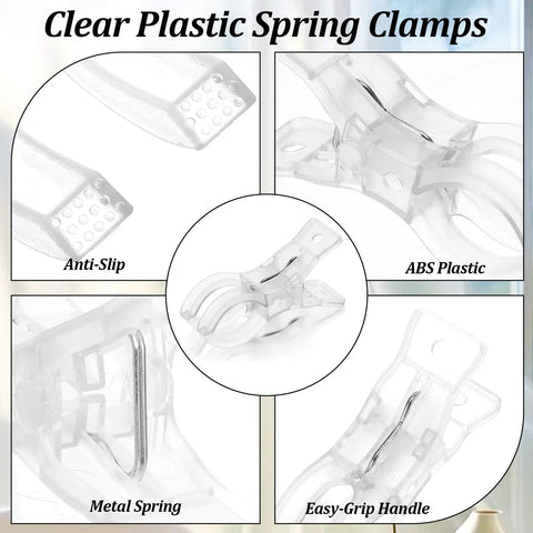Clear 3.5 Inch Spring Clamps, Your Go-To Heavy Duty Transparent Clips for Balloon Arches, Backdrops, 20 Pack; ABS plastic close-up