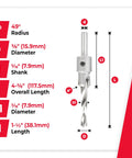 Heavy Duty Carbide Tipped Shankless Countersink Drill Bit dimensions with detailed measurements on diameter and length.