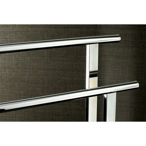 Close-up of Edenscape Freestanding Towel Rack With Double Nearly 18 Inch Bars Polished Chrome Solid Steel Build