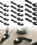 Universal Zipper Repair Kit With Removable Sliders And Quick Fix Heads for jackets and bags shown in use and kit view.