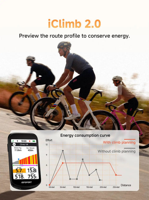 Cyclists using GPS Bike Computer With 3.3 Inch Touchscreen Map And Voice Navigation Ebike Mode Climb Training Dual Band GPS