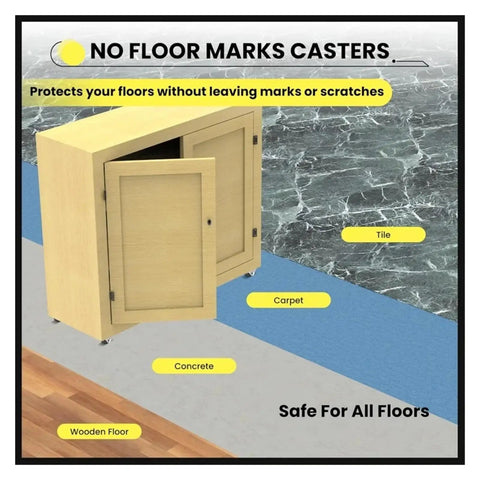 8 Pack Silent Mini Caster Wheels 0.5 Inch for Carts and Trolleys demonstrated on various floor types