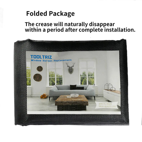 Folded package of Pet Proof Window Screen Replacement 60 By 100 Inches Thick Charcoal Fiberglass Mesh for sliding pet screen door repair kit.
