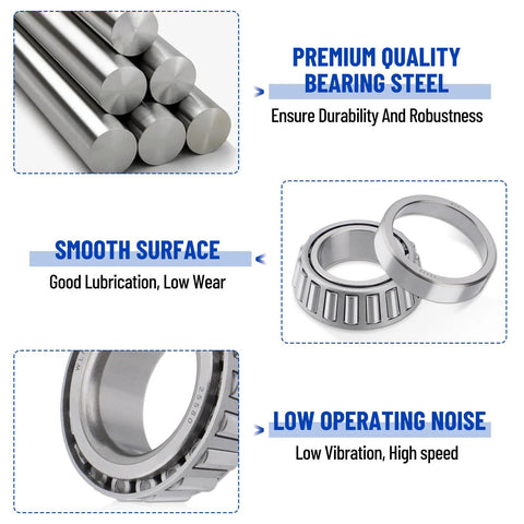 Racewill boat trailer axle bearing kit components (4 sets): bearings, grease seals, spindle nuts, dust caps, cotter pins, washers.