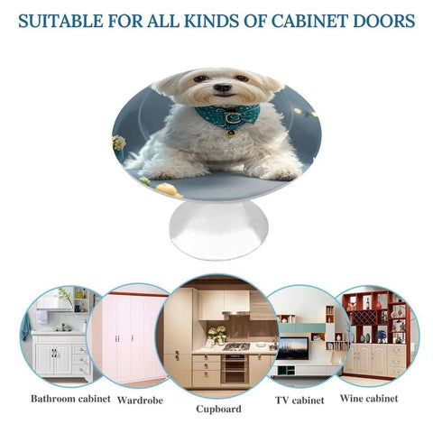 2 Pack Lovely Maltese Dog Cabinet Knobs Round Drawer Pulls Stainless Steel Hardware for versatile cabinet use