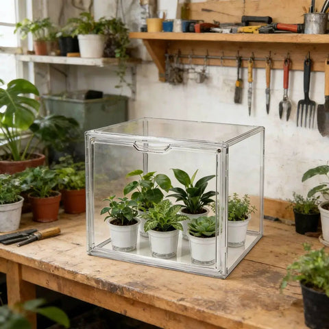 Indoor Mini Greenhouse Stackable Plant Nursery With Clear Panels And Magnetic Waterproof Door For Seedlings, Herbs, And Small Pots, Perfect For Tight Spaces On Windowsills, Balconies Or Small Patios
