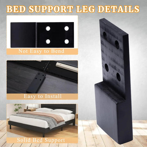 Heavy Duty Rock Solid Bed Frame Legs Replacement Kit With Bolt On Hardware 5 Inch Straight Support Feet for wooden beds, black leg details