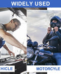 Blue Twenty Pack One Quarter Inch Female Spade Connectors Kit for 22-16 AWG Wire shown in vehicle and motorcycle scenarios