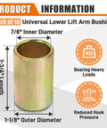 Universal Lower Lift Arm Bushing for Quick Hitch Adapts Cat I to Cat II Implement Linkage No Play Connection Fits Tractor Attachments Replaces Multiple Part Numbers 10 Pieces Set, 7/8 in ID, 1-1/8 in OD, 1-3/4 in long